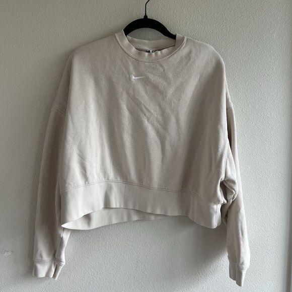 Nike Center Swoosh Sweatshirt Women’s S Tan Oversized Cropped Neutral Athletic - Picture 1 of 8